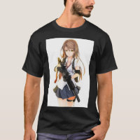 Anime girl with gunvalentine   T-Shirt