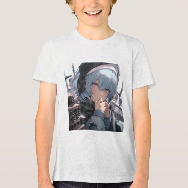 Anime girl with headphone Tri-Blend shirt (Front)