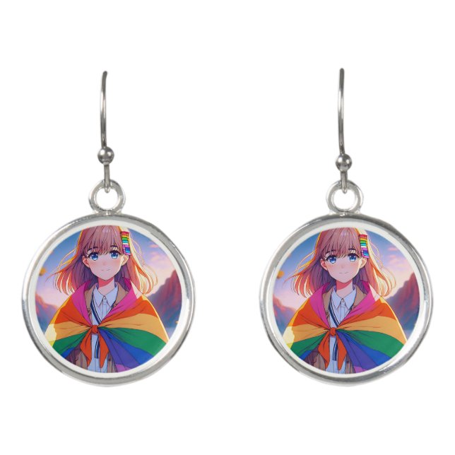 Anime Girl with LGBTQIA+ Cape  Earrings (Front)