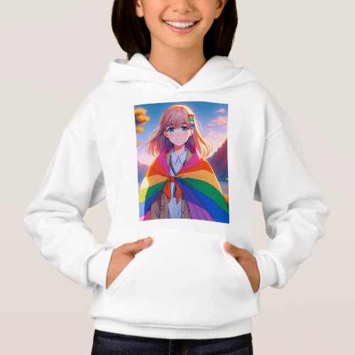 Anime Girl with LGBTQIA Cape   Hoodie