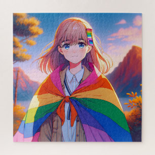 Anime Girl with LGBTQIA+ Cape Jigsaw Puzzle
