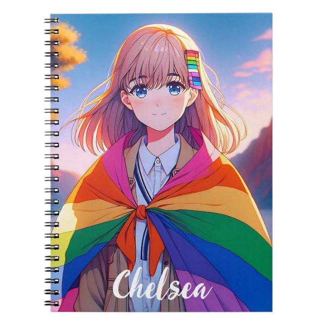 Anime Girl with LGBTQIA+ Cape Personalized Notebook (Front)