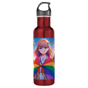 Anime Girl with LGBTQIA+ Cape Stainless Steel Water Bottle