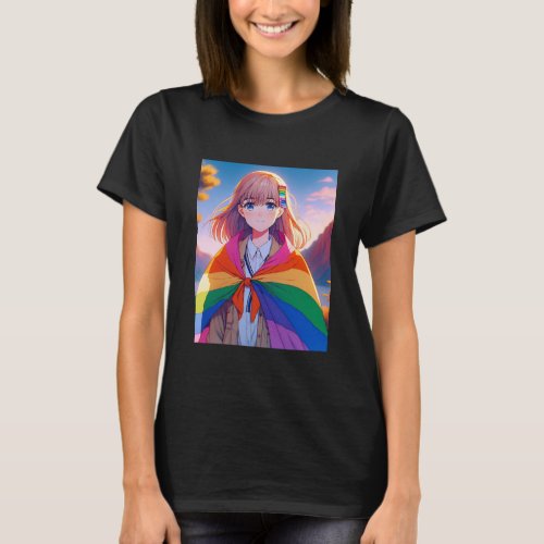 Anime Girl with LGBTQIA Cape  T_Shirt