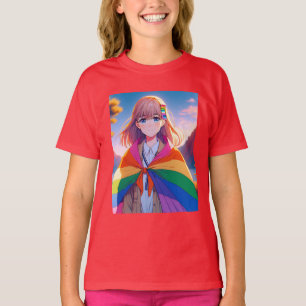 Anime Girl with LGBTQIA+ Cape T-Shirt