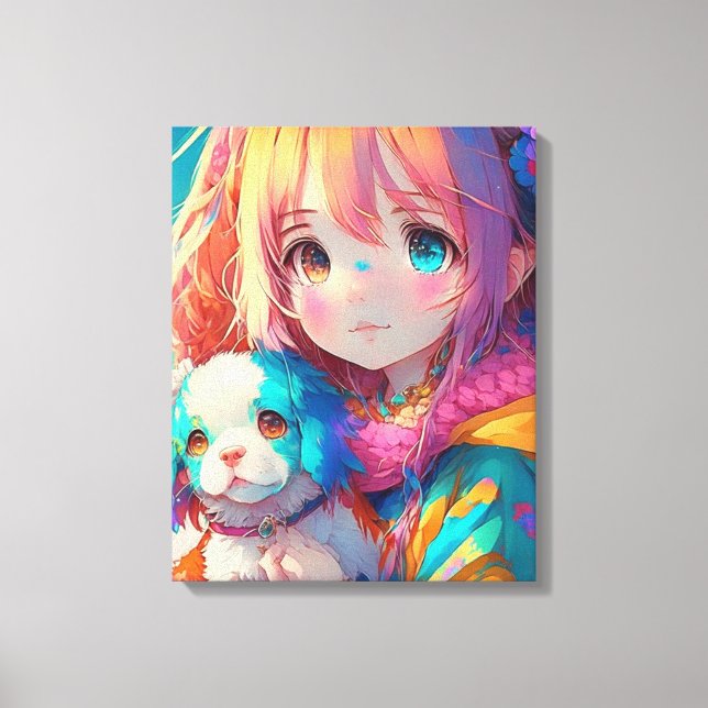 Anime Girl with Puppy Canvas Print (Front)