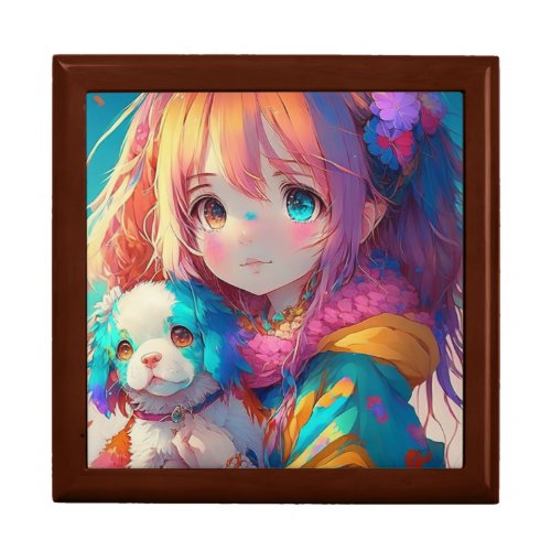 Anime Girl with Puppy Gift Box