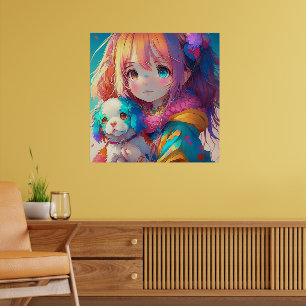 Anime Girl with Puppy Poster