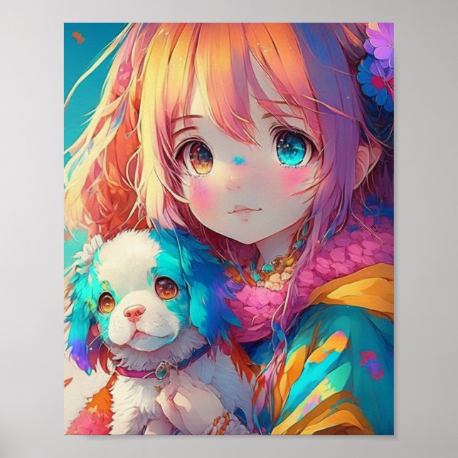 Anime Girl with Puppy Poster (Front)