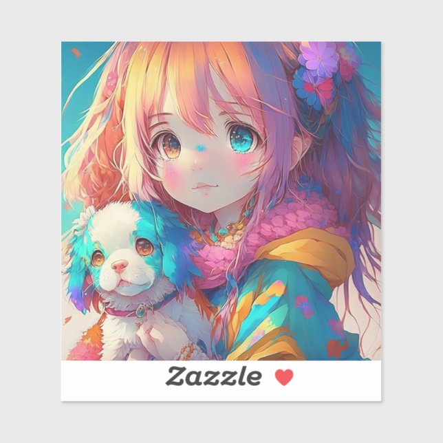 Anime Girl with Puppy Sticker (Sheet)