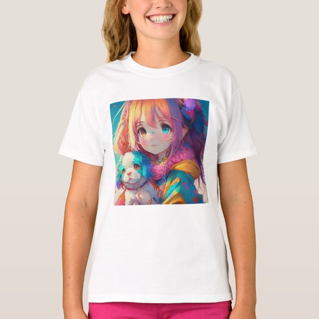 Anime Girl with Puppy T-Shirt (Front)