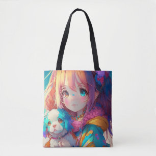Anime Girl with Puppy Tote Bag