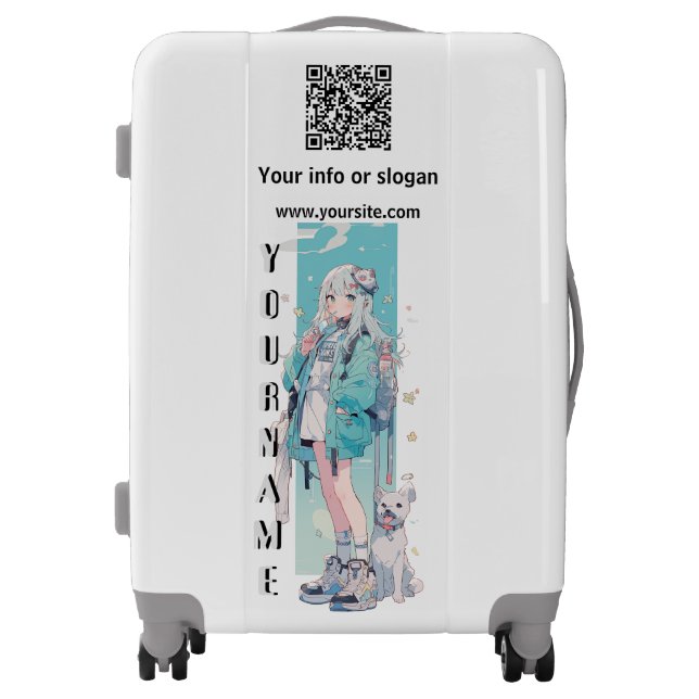 Anime girl with QR code Luggage Suitcase Suitcases (Front)