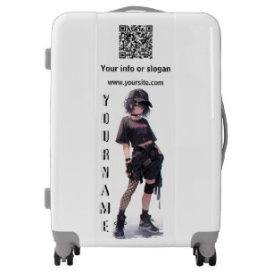 Anime girl with QR code Luggage Suitcase Suitcases