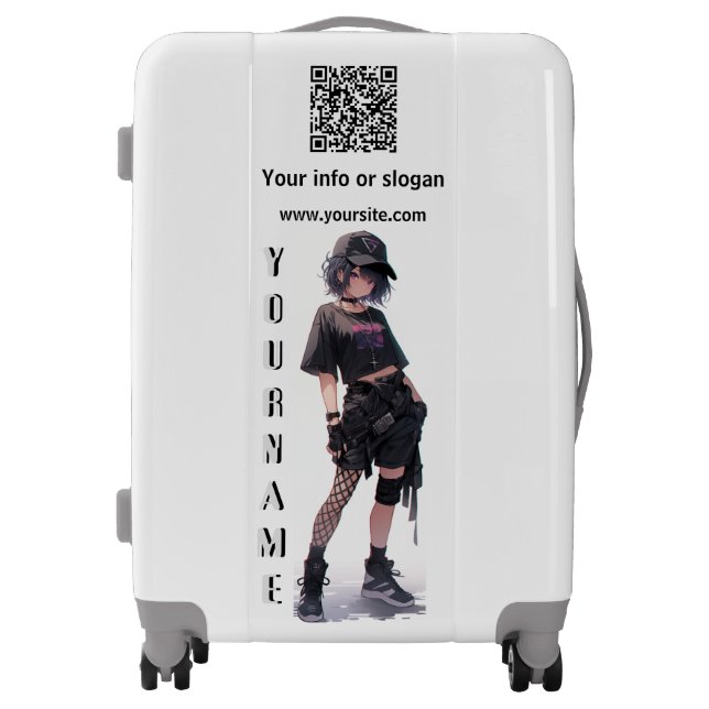 Anime girl with QR code Luggage Suitcase Suitcases (Front)