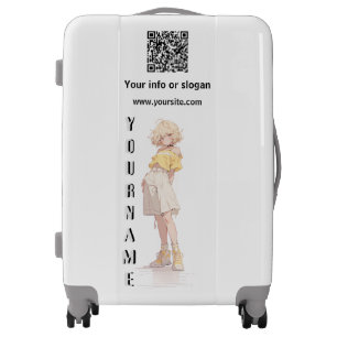 Anime girl with QR code Luggage Suitcase Suitcases