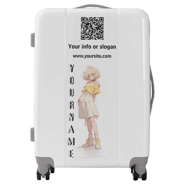 Anime girl with QR code Luggage Suitcase Suitcases (Front)