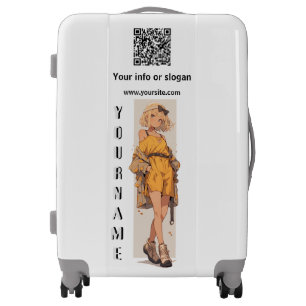 Anime girl with QR code Luggage Suitcase Suitcases