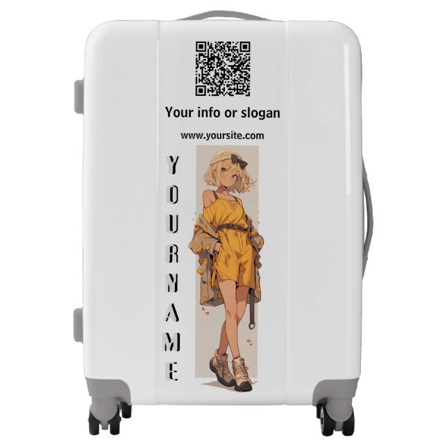 Anime girl with QR code Luggage Suitcase Suitcases (Front)