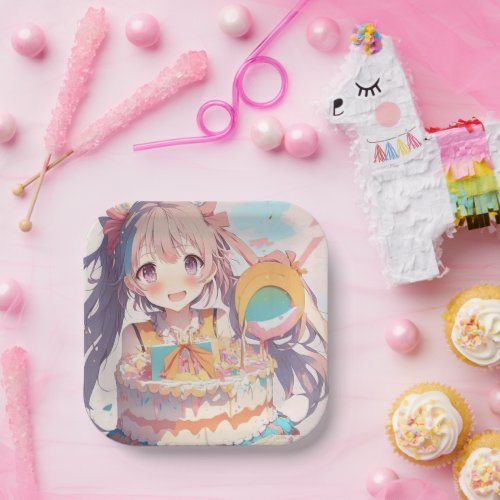  Anime Girl with Whimsical Birthday Paper Plates