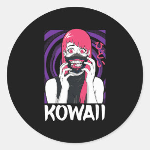 Anime Girl Yandere Horror Face Alien Kawaii Goth Classic Round Sticker