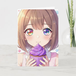 Anime Girl's Birthday and Coloring Page Card