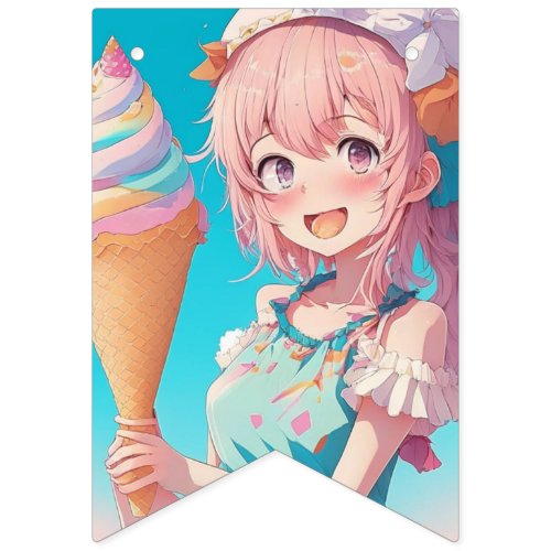 Anime Girls Birthday Pastel Colors Whimsical Bunting Flags