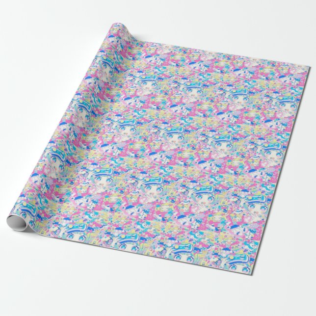 Anime Girl's Birthday Wrapping Paper (Unrolled)