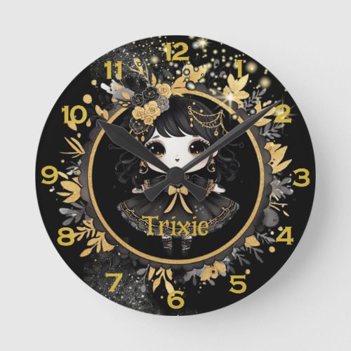 Anime Girls Goth Cute Custom Decor Gift Kawaii Round Clock