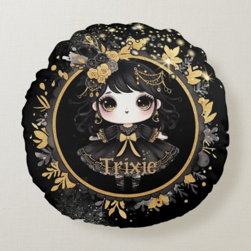 Anime Girls Goth Cute Custom Decor Gift Kawaii Round Pillow