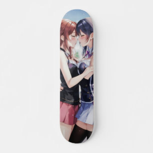 Anime Girls Holding Each Other Skateboard