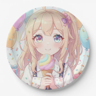 Anime Girl's Ice Cream Birthday Party Paper Plates