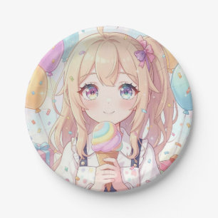 Anime Girl's Ice Cream Birthday Party Paper Plates