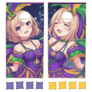 Anime Girls Mardi Gras  Cornhole Set