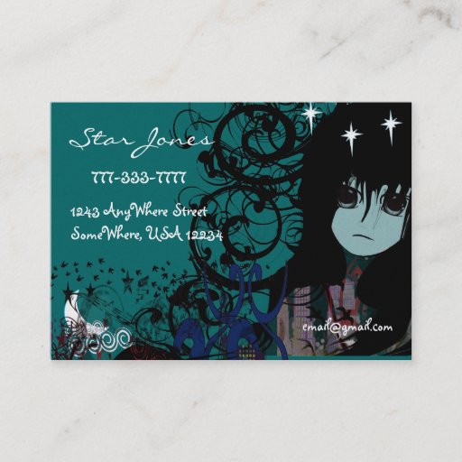 Customizable Anime Girls Moon Cloud Stars Business Card Template