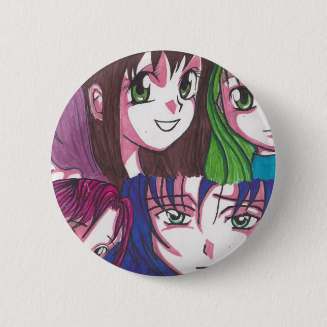 anime girls pinback button (Front)