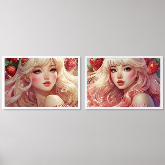 Anime girls with strawberries Print Set (Front)