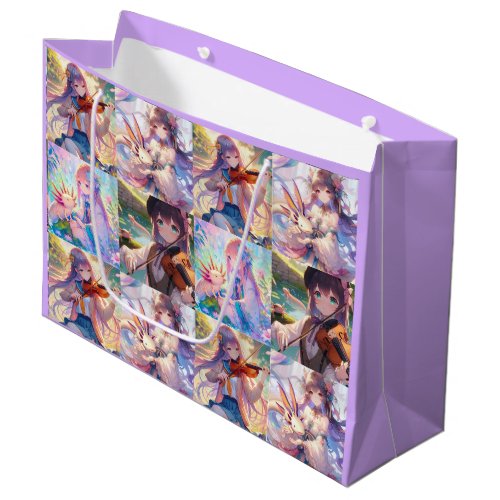 Anime Girls with Violin and Axolotls Birthday Large Gift Bag
