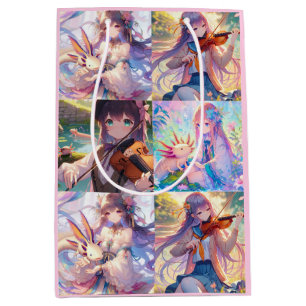 Anime Girls with Violin and Axolotls Birthday Medium Gift Bag