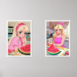 Anime girls with watermelon Print Set