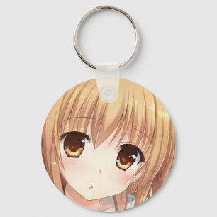 Anime gold-haired girl amber eye surprise keychain