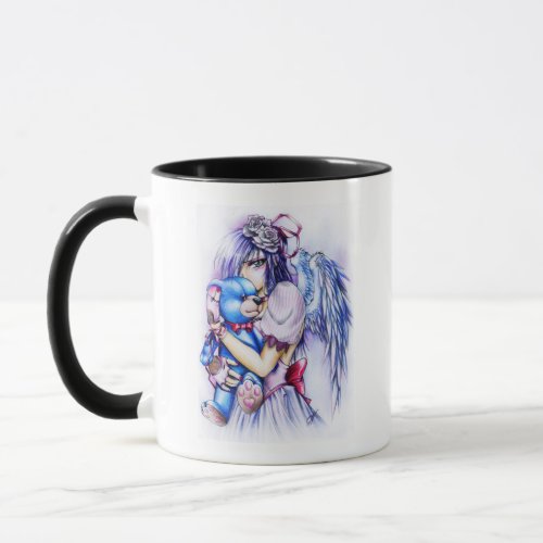 Anime Gothic Pink Angel Girl With Teddy Mug