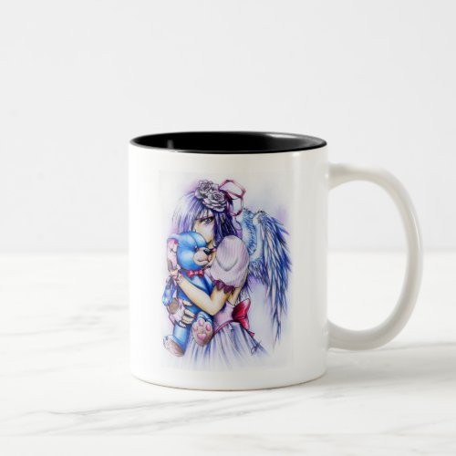 Anime Gothic Pink Angel Girl With Teddy Two_Tone Coffee Mug