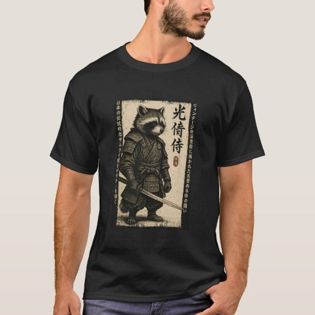 Anime Graphic for Men, Japanese Samurai Raccoon T-Shirt (Front)