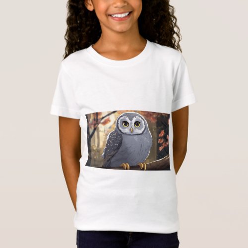 Anime Gray Owl Smiling Girls Jersey T_Shirts T_Shirt