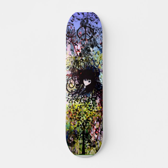 Anime Grunged City Skateboard Deck (Front)