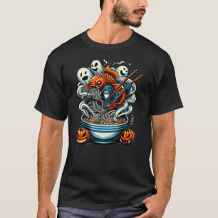 Anime Halloween Spooky Samurai Ghost and Koi Fish  T-Shirt
