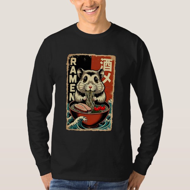 Anime Hamster Eating Ramen Japanese Cute & Funny K T-Shirt (Front)