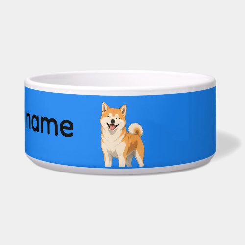 Anime-Happy Akita and custom dog name Bowl
