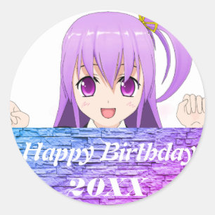 Anime Happy birthday adorable japanese Classic Round Sticker